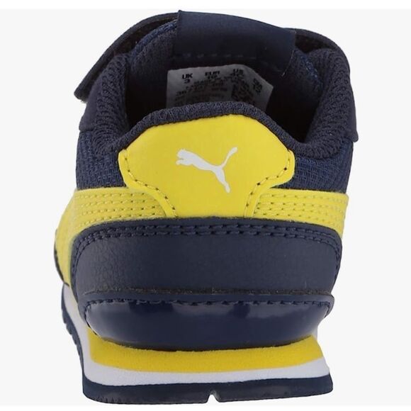 Puma Baby Street Runner V2 Mesh Hook and Loop Navy and Yellow Stripe Sneakers 4 - Picture 4 of 11